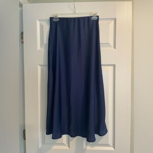 Navy Satin Midi Skirt